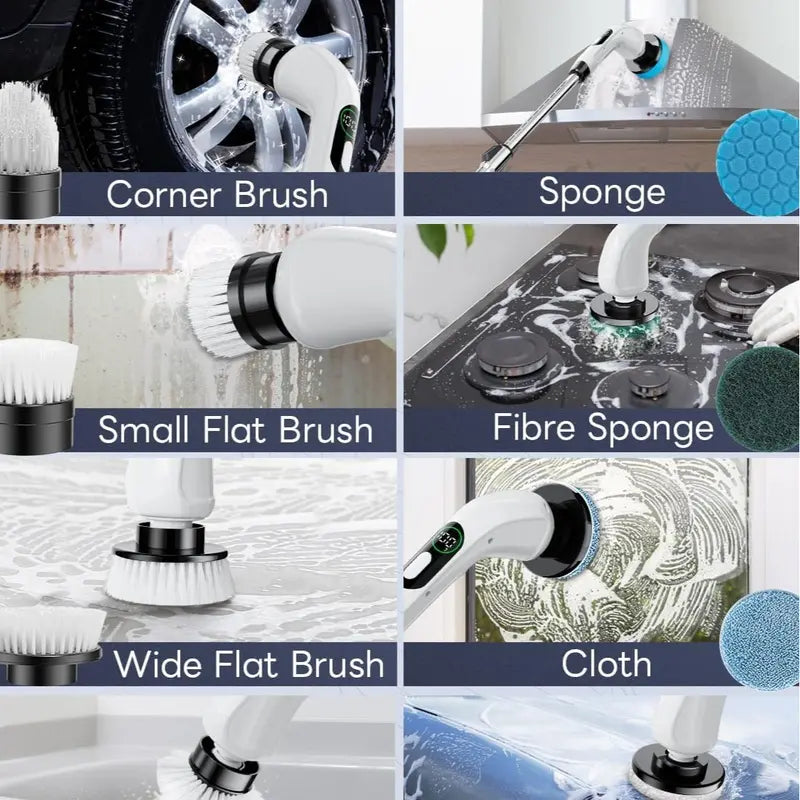 2024 New Upgraded Electric Spin Scrubber, 2023 Cordless Shower Scrubber with 8 Replaceable Brush Heads and Adjustable Extension Handle, Power Cleaning Brush for Bathroom, Kitchen, Car, Tile, Wall, Floor