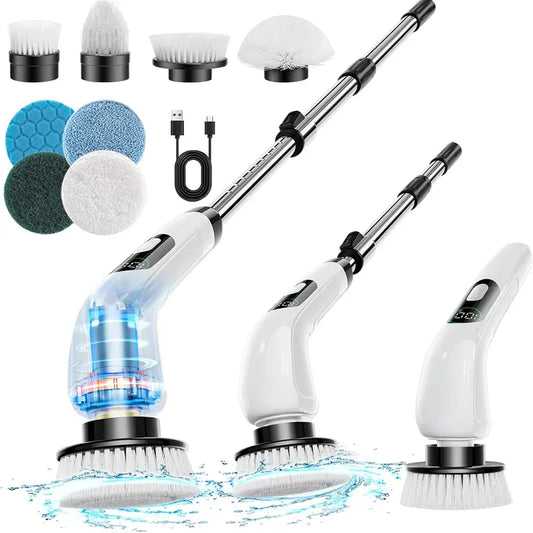 2024 New Upgraded Electric Spin Scrubber, 2023 Cordless Shower Scrubber with 8 Replaceable Brush Heads and Adjustable Extension Handle, Power Cleaning Brush for Bathroom, Kitchen, Car, Tile, Wall, Floor