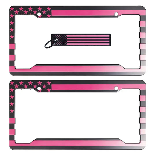 American Flag License Plate Frame, Key Tag Set. Pink and Black