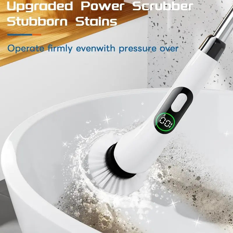 2024 New Upgraded Electric Spin Scrubber, 2023 Cordless Shower Scrubber with 8 Replaceable Brush Heads and Adjustable Extension Handle, Power Cleaning Brush for Bathroom, Kitchen, Car, Tile, Wall, Floor